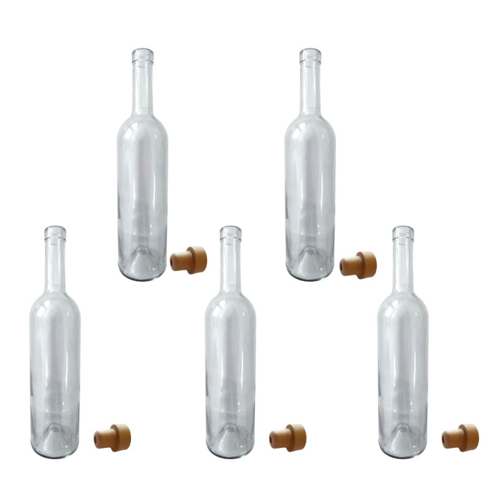 Пляшка винна 0,75 л із корковою пробкою (прозоре скло) 8 шт